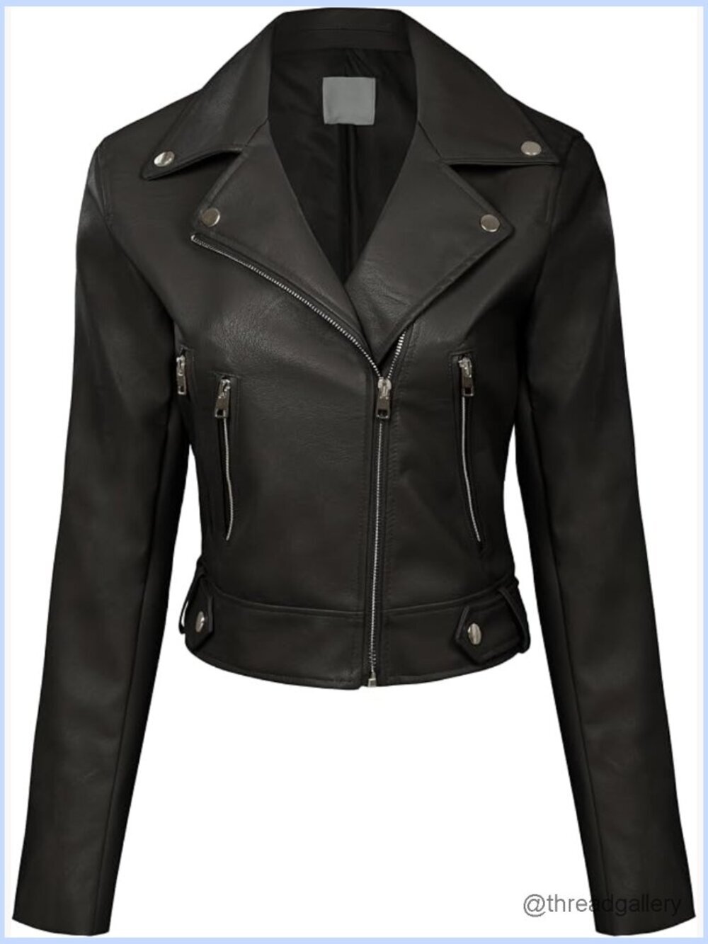 Faux Leather Moto Biker Jacket with Zipper Closure